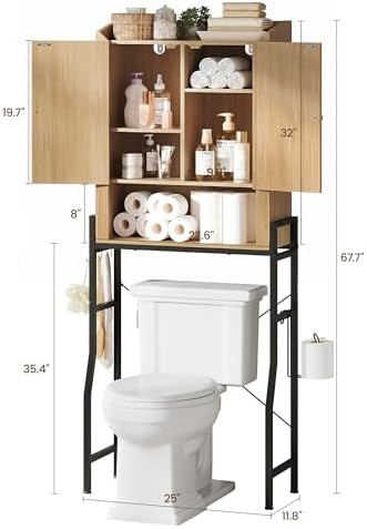 Memobarco Over The Toilet Storage Cabinet with 2-Door & Metal Stand, Wood