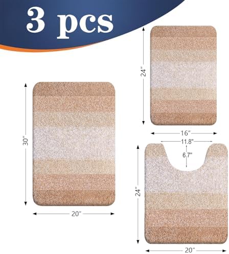 OLANLY Microfiber Bathroom Rugs Sets 3 Piece, 30"x20"+24"x16"+24"x20"