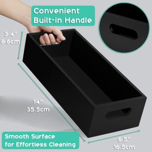 ALELION 14 Inch Black Wood Bathroom Storage Basket with Handles, Toilet Paper Basket for Back of Toilet Tank Top, Wooden Organizer Tray for Bathroom Countertop, Vanity, Kitchen, Pantry, Laundry Room