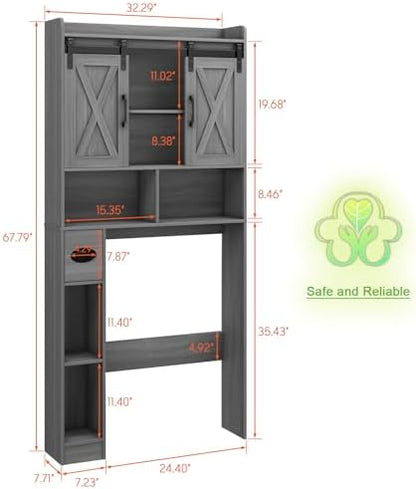 Vabches Over The Toilet Storage Cabinet with Sliding Doors, Wash Grey