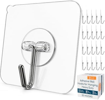 GLUIT Adhesive Wall Hooks for Hanging Heavy Duty No Drill, 22 lbs, 20 pcs