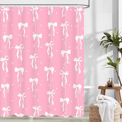 Bow Shower Curtain for Bathroom, Teen Girls Theme, Light Pink, 72x72In