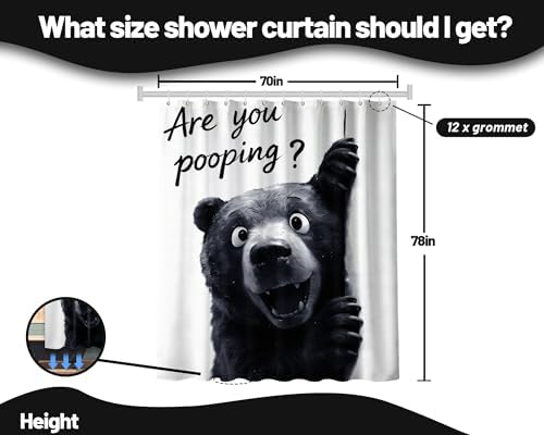 Extra Tall Shower Curtain XL Funny Black Bear, 70 x 78 Inchs