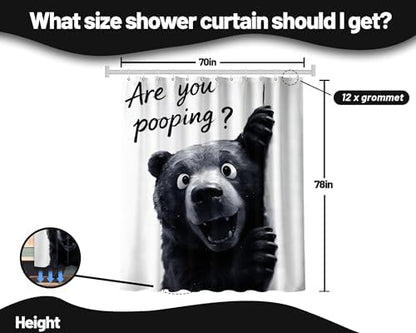 Extra Tall Shower Curtain XL Funny Black Bear, 70 x 78 Inchs