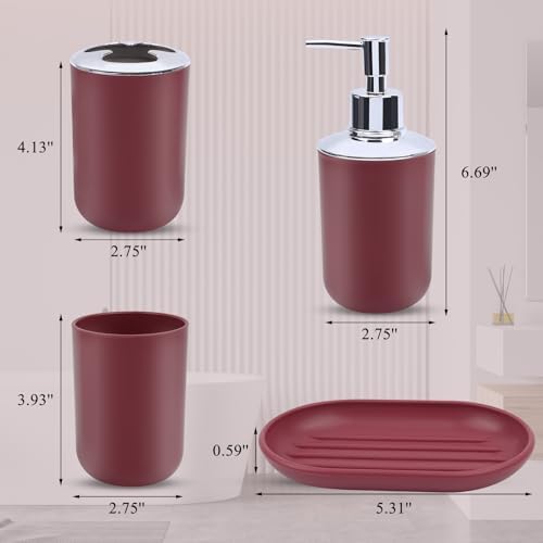 LGURT Red Bath Accessories Set — 4-Pc Dispenser, Toothbrush Holder & Cup