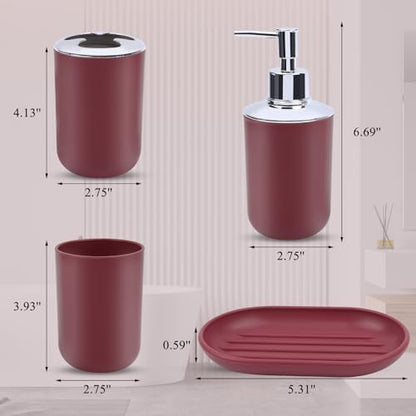 LGURT Red Bath Accessories Set — 4-Pc Dispenser, Toothbrush Holder & Cup