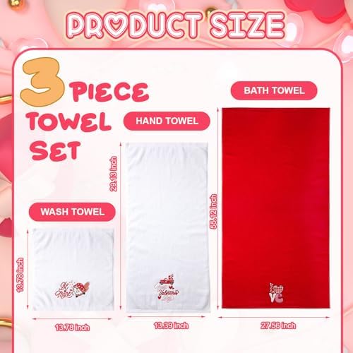Peryiter 3 Pack Valentine Love Decorative Bath Towel Set