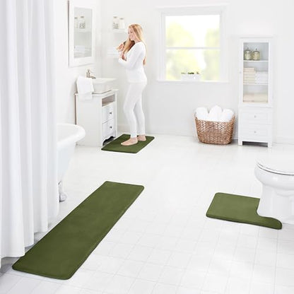 Memory Foam Bath Mat Non Slip Absorbent Super Cozy Velvet Bathroom Rug Carpet (20 inches X 32 inches, Green)