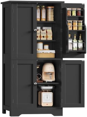 Pantry Cabinet with 4 Doors, Kitchen Storage Cabinet with Door Shelves,