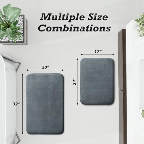 HUXMEYSON Bathroom Rugs Sets 2 Piece, Non-Slip & Quick Dry Bath Mat Set, Ultra Soft Velvet Bath Rugs for Bathroom, Toilet and Shower Floor, Grey