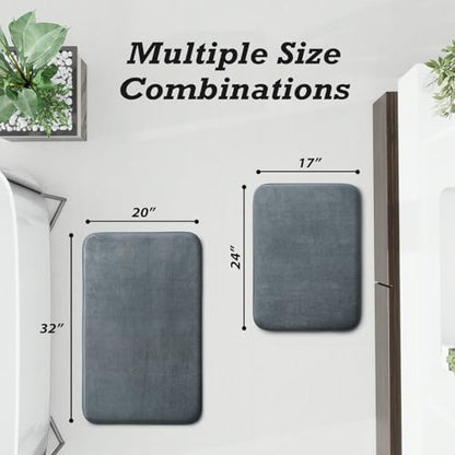 HUXMEYSON Bathroom Rugs Sets 2 Piece, Non-Slip & Quick Dry Bath Mat Set, Ultra Soft Velvet Bath Rugs for Bathroom, Toilet and Shower Floor, Grey