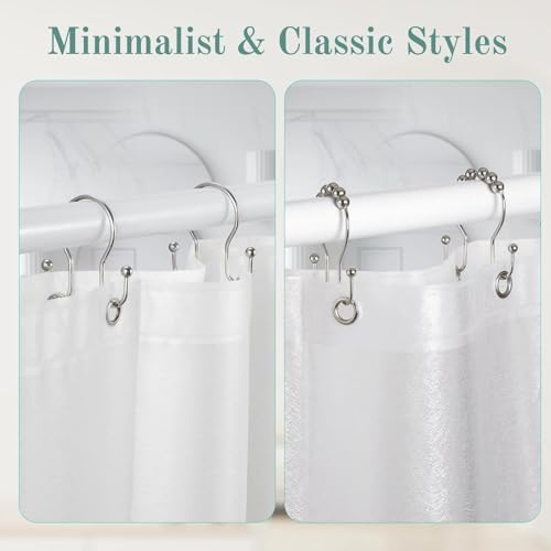 Goowin Shower Curtain Hooks, 12 Pcs Shower Curtain Rings, Stainless Steel Shower Curtain Hangers, Metal Shower Curtain Hooks Rings Rust Proof, Minimalist Shower Hooks for Shower Curtain, Nickel