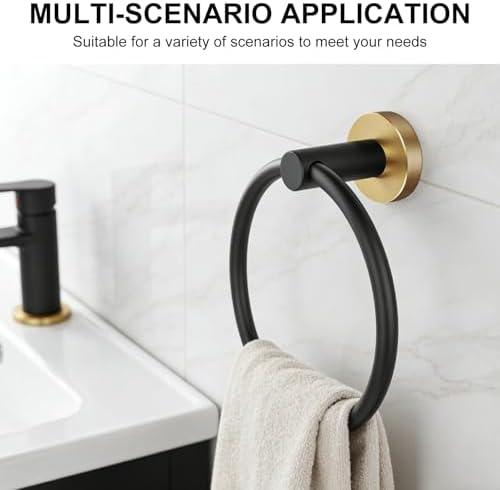 SetSail Towel Holder for Bathroom Wall Round Towel Ring, Black and Glod