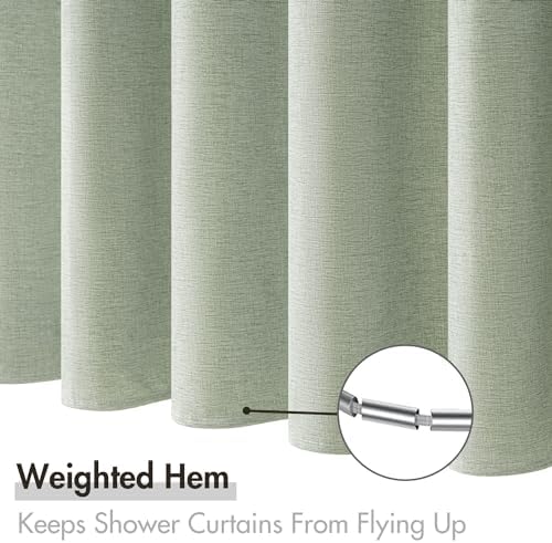 MIULEE 72 x 82 Extra Long Linen Shower Curtain Sage Green 12 Metal Hooks