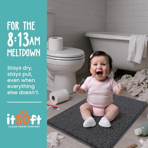 Small Chenille Bath Mats 25"x18", Plush Absorbent Bath Mats Quick Dry, Soft & Machine Washable, Non Slip Carpet for Bathroom, Thick Bathroom Rugs, Shower Restroom Rug Mat, Alfombras De Bano, Bathrugs