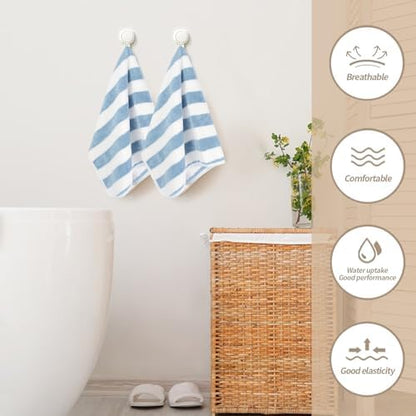 KinHwa Hand Towels for Bathroom, Microfiber Blue Stripe Hand Towels, 2 Pack