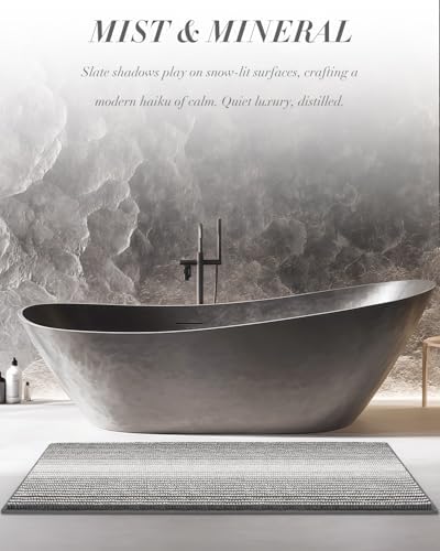 BSICPRO Large Chenille Bathroom Rugs, 24x43 Striped Bath Mats, Grey
