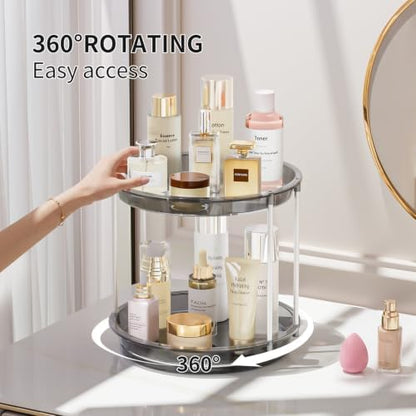 Rotating Makeup Organizer, Perfume Skincare Holder, 2 Tier 9 Inch, Gray