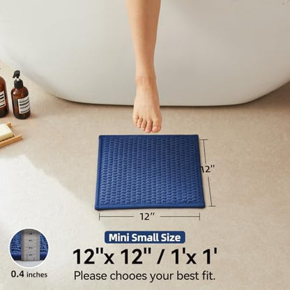 Triohero Small Bathroom Rugs Non Slip Washable Bath Rugs Super Absorbent Bathroom Rug Thin Quick Dry Low Pile Bath Mats, Navy Blue 12"x12"