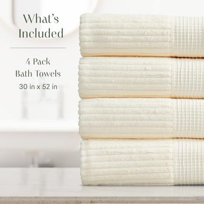 Springtree Home 100% Cotton Bath Towel Set | 4-Pack | Textured | Cream