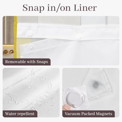 Yiatn Gray Yellow Shower Curtain with Snap-in Liner, 71 x 74 Inch