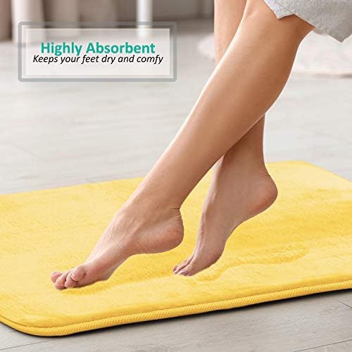 Clara Clark 2 Piece Bathroom Rugs Bath Mat Set, Velvet Memory Foam Bath Mats for Bathroom - Non-Slip, PVC Backing Bath Rugs, Washable - Dries Quickly, Yellow
