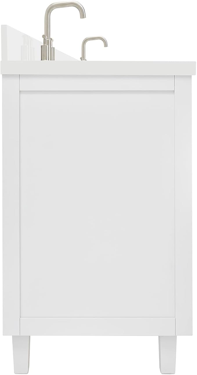 ARIEL Monroe 72-inch Bathroom Vanity with Sink,Solid Wood, 1.5-inch Pure White Quartz Countertop & Backsplash, Double Oval Porcelain Sink, 9 Dovetail Drawers, Brushed Nickel, White
