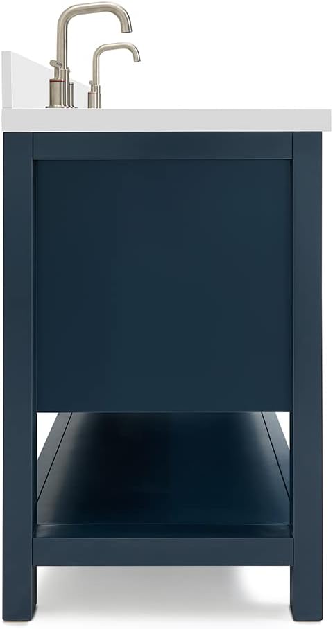 ARIEL Bayhill 72-inch Bathroom Vanity with Sink,Solid Wood, 1.5-inch Pure White Quartz Countertop & Backsplash, Double Oval Porcelain Sink, 2 Soft Closing Doors, 3 Dovetail Drawers, Midnight Blue