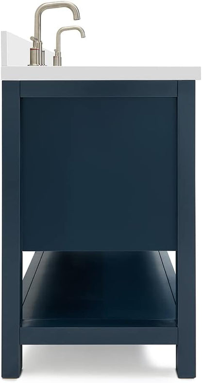 ARIEL Bayhill 72-inch Bathroom Vanity with Sink,Solid Wood, 1.5-inch Pure White Quartz Countertop & Backsplash, Double Oval Porcelain Sink, 2 Soft Closing Doors, 3 Dovetail Drawers, Midnight Blue