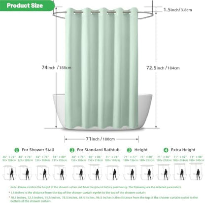 No Hook Waffle Shower Curtain, No Liner Needed, 71x74 Inch, Mint Green