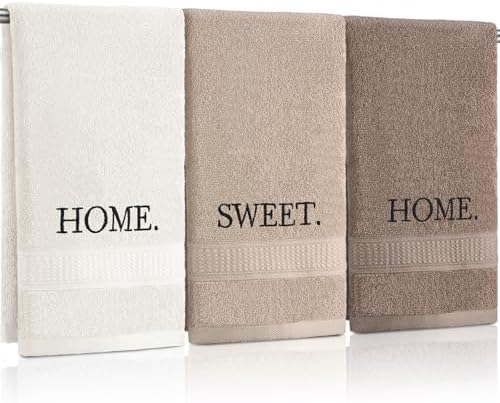 FuWeave 3 Pcs Brown Decorative Hand Towel for Bathroom Boho Home Sweet Home