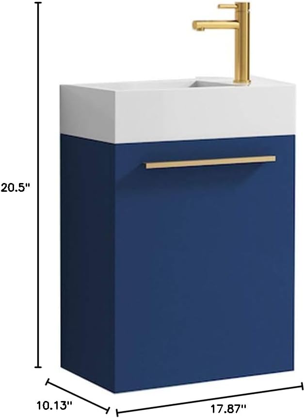 Blossom 18 Inch Navy Blue Small Bathroom Vanity with Sink, Narrow Bathroom Vanity