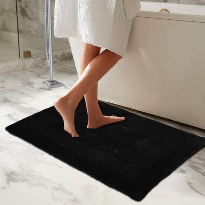COTTON CRAFT Bath Rugs - 2 Pack Large 20x30 Soft Plush Bath Mats - Black