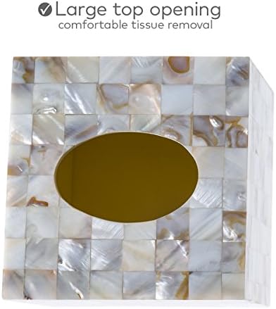 Milano Mother of Pearl Square Resin Tissue Box Cover with Bottom Slider