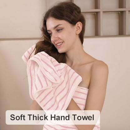 2 Piece Pink Cabana Stripe Hand Towels for Bathroom 16"x31" Ultra Soft Breathable Hand Face Towels Highly Absorbent 600GSM Towels Quick Dry Beach Chair Towel for Spa Gym Hotel Travel Camp