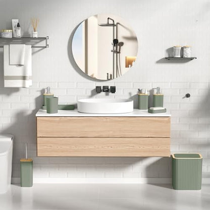 XLHOMO Bathroom Accessories Set - Elegant Sage Green Bathroom Set, 10PC Bathroom Accessory Set, Toilet Brush, Trash Can, Qtip Holder Dispenser & Soap Dispenser