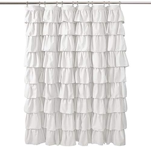 Lush Decor Ruffle Shower Curtain | Floral Textured Vintage Chic Farmhouse Style Design, White, 72" x 72" (Pack of 6)