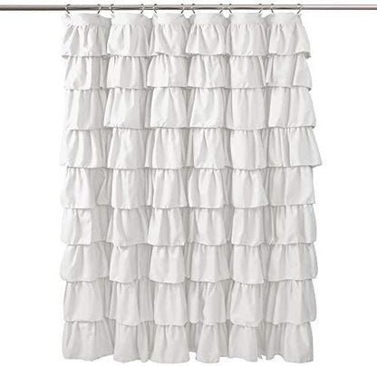 Lush Decor Ruffle Shower Curtain | Floral Textured Vintage Chic Farmhouse Style Design, White, 72" x 72" (Pack of 6)