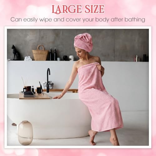 Peryiter 6 Pcs Bath Towel Set, Oversized Bath Sheet for Adults, Pink