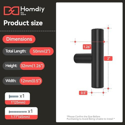 homdiy 200Pack Single Hole Knobs Cabinet Knobs Black Kitchen Drawer Knobs Drawer Pulls for Dresser Drawers