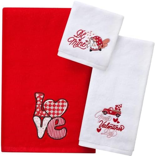 Peryiter 3 Pack Valentine Love Decorative Bath Towel Set
