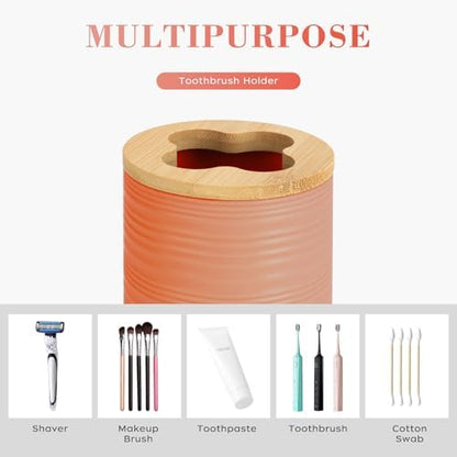 2PCS Orange Bathroom Set, Soap Dispenser, Dish & Bamboo Holder, Rustic