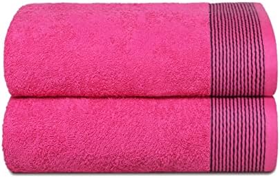 BELIZZI HOME Ultra Soft 2 Pack Oversized Bath Towel Set, 28x55 inches, 100% Cotton, Large, Hot Pink