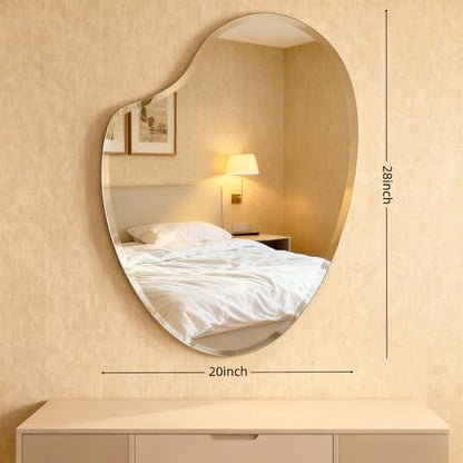 Heart Frameless Wall Mirror, 20 x 28 Inch, Beveled Edge Bathroom Mirror