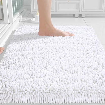 Yimobra Chenille Bathroom Rugs Non Slip, Extra Thick Soft Absorbent Bath Rug, Machine Washable Quick Dry Bath Mat for Bathroom Floor, Tub and Shower, Home Decor Accessories, 24x17, White