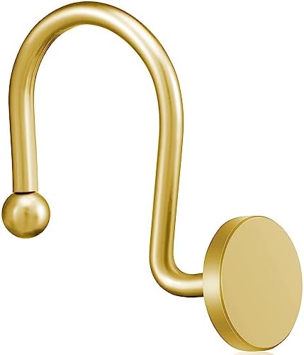 CHICTIE Gold Shower Curtain Hooks, Rustproof Shower Curtain Rings for Bathroom, Metal Shower Hooks for Shower Curtain Rod, Modern Decorative Shower Curtain Hangers Set of 12, Round Heavy Duty Design