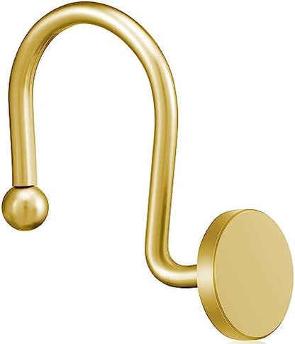 CHICTIE Gold Shower Curtain Hooks, Rustproof Shower Curtain Rings for Bathroom, Metal Shower Hooks for Shower Curtain Rod, Modern Decorative Shower Curtain Hangers Set of 12, Round Heavy Duty Design