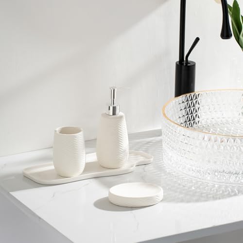 Modern Farmhouse White Ceramic Bathroom Accessory Set