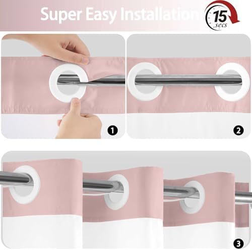 No Hook Shower Curtain and Liner Set for Bathroom, Blush Pink, 71" x 74"