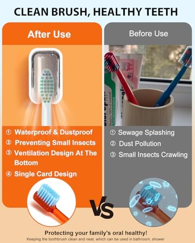 4 Pack Adhesive Wall Mount Toothbrush Holder - Waterproof Bathroom & Shower Organizer, No Drill Stick On Hanger for Manual/Electric Toothbrushes, Space Saving Storage Solution